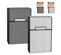 JUGUTA Boîte À Cigarette 2 Pièces, Étui Métal Fermeture À Pression, Noir Argent, Longueur 9.4Cm Largeur 6Cm Hauteur 3.1Cm Pour 40 Cigarettes