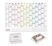 Juguta Calendrier Mural 2026, 1 Piece Mini Calendrier, 5 Pieces Autocollants, Calendrier Mural 18 Mois Calendrier Semestriel, Calendrier Mural XXL, Calendrier Multicolore,