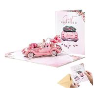 JUGUTA Carte Pop-Up Voiture De Mariage Married En 3D - Élégante Carte De Vœux De Félicitations Pour L'Union, Cadeau D'Argent Pour Le Voyage De Noces Et La Lune De Miel Du Couple De Mariés