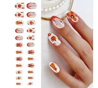 JUGUTA Kit Stickers Ongles Halloween - 24 Autocollants Gel Semi-Durcis Motifs Citrouilles et Étoiles - Décorations Manucure UV/LED - Faciles à Poser et Longue Tenue