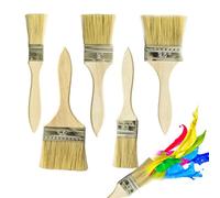 JUGUTA Lot De 5 Pinceaux À Peinture, Pinceau Plat À Manche En Bois, Pinceau Brillant, Pour Peinture, Peinture À L'Huile, Teinture, Pour Clôtures, Décoration