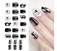 JUGUTA Noir Et Blanc Halloween Stickers Ongles Gel - Nail Stickers Fantômes Semi-Durci Autocollant Ongle Gel Uv Déco Ongle Nail Art Design Manucure