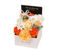 Jugutyeg Coffret Cadeau de Bouquet de Fleurs En Savon Parfumé, de Roses Artificielles, Idéal pour Un Cadeau Romantique pour La Fête Des Mères, Un Mariage, Orange