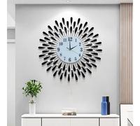 JUGV 24 inch Large Wall Clock for Living Room Decor,Non-Ticking Quiet Metal Petals Dial Glass Big Wall Clocks Black for Bedroom,bedrooms Kitchen and Small Space Decoration