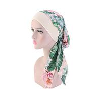 JUHONNZ Chimio Turban pour Femmes,Écharpe de Tête en Satin Casquette de Turban en Fausse Soie Couvre-tête Elastique Mousseline Bandana Casquette pour Femmes Cancer (Green-Leaf)