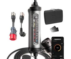 Juice Booster 3 air Basic Set, Mobile Wallbox avec App, Borne de Recharge Vehicule Electrique 11kw Triphasé, Chargeur EV avec Cable T2, avec Adaptateur CEE16 Rouge 3 Phases + EU Schuko