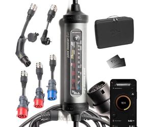 Juice Booster 3 air Traveller Plus Set, Mobile Wallbox avec App, Borne de Recharge Vehicule Electrique 11kw Triphasé, Chargeur EV avec Cable T2, avec 3 Adaptateurs CEE 32/16 + EU Schuko + Type 2