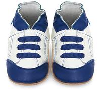 Juicy Bumbles Chausson Cuir Bébé Garcon Chaussons Cuir Souple Bébé Tennis Blanches et Bleues 18-24 Mois