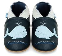 Juicy Bumbles Chaussures Bebe Garçon - Chaussons Bébé Cuir Souple - Baleine Bleue - 2-3 Ans