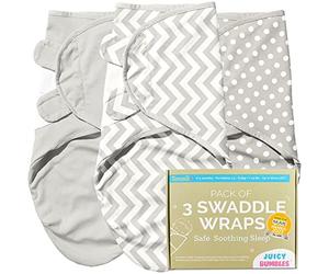 Juicy Bumbles Couverture Emmaillotage Bebe 0-6 Mois - Gigoteuse d'Emmaillotage Emmailloteuse Bébé et Nouveau Né - Lot de 3 Langes en Coton Oeko-TEX Couverture Bebe Fille Garçon
