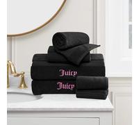 Juicy Couture Alyssa Lot de 6 Serviettes de Bain luxueuses - (2) Serviettes de Bain, (2) essuie-Mains et (2) débarbouillettes - Ensemble de Serviettes de Bain Noires de qualité supérieure
