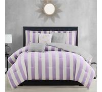 Juicy Couture Cabana Parure de lit 5 pièces réversible à Rayures avec imprimé à Rayures Lavande et Blanches Comprenant 1 Couette de167,6 x 229,6 cm, 3 oreillers décoratifs et 1 taie d'oreiller pour
