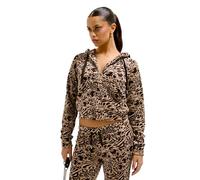 Juicy Couture Hibisc Madison Hoodie Kapuzensweatjacke, Sweatjacke mit Kapuze und Reißverschluss aus Velour in Verschiedenen Farben Sweatshirt à Capuche, Botanical Brown AOP, S Femme