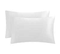 Juicy Couture Lot de 2 taies d'oreiller en Satin pour Cheveux et Peau, Blanc Pur pour très Grand lit, Housses de Coussin rafraîchissantes en Satin Soyeux avec Fermeture à Rabat