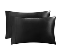 Juicy Couture Lot de 2 taies d'oreiller en Satin pour Les Cheveux et la Peau, Taille Standard Noire, Housses de Coussin rafraîchissantes en Satin Soyeux avec Fermeture à Rabat