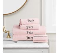 Juicy Couture Lot de 6 Serviettes de Bain 100% Coton avec Bordure Rose Clair/Noir