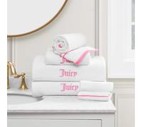 Juicy Couture Lot de 6 Serviettes de Bain 100% Coton Blanc/Rose Fluo