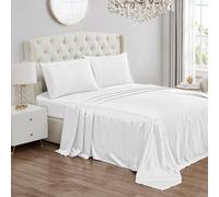 Juicy Couture Parure de lit 4 pièces en Satin avec 1 Drap-Housse, 1 Drap Plat et 2 taies d'oreiller, Infroissable et Anti-Boulochage - Blanc Pur