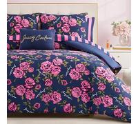 Juicy Couture Parure de lit complète 8 pièces avec Logo Rose, Bleu Marine/Rose
