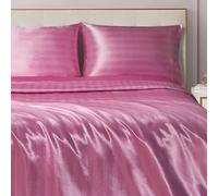 Juicy Couture Parure de lit damassée en Satin Soyeux - Draps Lisses à Rayures - Grand lit (Rose)