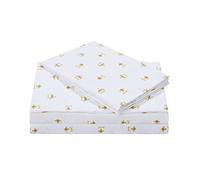 Juicy Couture - Parure de lit | Draps de lit Queen Bee | Parure de lit Twin Size | 3 pièces, drap-housse, drap plat et taie d'oreiller | Poches profondes, infroissable et anti-boulochage | Blanc et doré