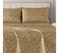 Juicy Couture Parure de lit en Satin avec Poche Profonde avec 1 Drap-Housse, 1 Drap Plat, 2 taies d'oreiller, draps de lit en Satin infroissables et Anti-Boulochage - Monica Leopard