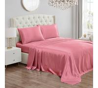 Juicy Couture Parure de lit en Satin de Soie avec Poche Profonde avec 1 Drap-Housse, 1 Drap Plat et 2 taies d'oreiller, Infroissable et Anti-Boulochage - Rose