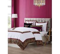 Juicy Couture Regent Leopard Parure de lit King Size 3 pièces en Satin de Coton Blanc avec Bordure à imprimé guépard Fuchsia - Comprend 1 Couette de 274,3 x 233,7 cm et 2 taies d'oreiller à Bride de