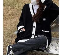 Juig Style coréen Noir tricoté Cardigan Pull Femmes surdimensionné Mode Simple Boutonnage Tricots Vestes Automne Pull Manteau