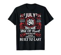 Juillet 1945 Anniversaire Vintage Étiquette Décorations Rétro Bday T-Shirt