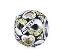 Juillet Birthstone Charms 925 Sterling Silver Love Heart Charm Perle pour Bracelet Pandora, Fête des Mères Bijoux Cadeaux pour Femmes Filles
