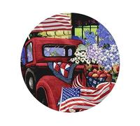 Juillet Patriotic Old Red Truck Print Leather Coasters Set de 4, Café Thé Coasters, Quatre Formes au Choix