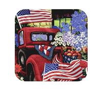 Juillet Patriotic Old Red Truck Print Leather Coasters Set de 4, Café Thé Coasters, Quatre Formes au Choix
