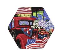 Juillet Patriotic Old Red Truck Print Leather Coasters Set de 4, Café Thé Coasters, Quatre Formes au Choix