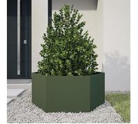(JUIN SOLDES) Lit surélevé profond - JM - Jardinière extérieur - bac à plantes - vert olive hexagone 104x90x45 cm acier EU17988