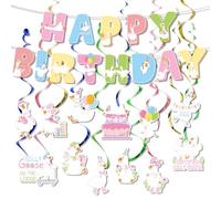 Juinte Décorations de fête d'anniversaire Silly Goose - 1er anniversaire - Ruban tourbillon à suspendre avec bannières - Fond sur le thème du nœud rose pour fête prénatale - Fournitures amusantes en