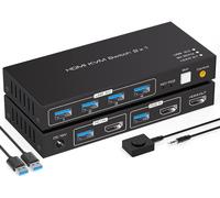 JUIR-4K120Hz Hdmi Kvm Switch 2 Pc 1 Monitor 8K60Hz 2 Port Switches Pour 2 Computer Partageant Clavier Et Souris Avec Support 4 Usb3.0 Contrôle De Bureau Inclus 2 Câbles Usb3.0