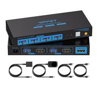 JUIR-Usb.3.0 Hdmi Kvm Switch 2 Pc 1 Monitor 4K60Hz Commutateurs Kvm Pour Deux Ordinateurs Partagent Un Moniteur Et Quatre Périphériques Avec Contrôleurs D'Extension Et Adaptateurs D'Alimentation