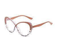 JUJNTNT Cat Eye-Brille mit zweifarbigem Rahmen für Damen, Retro, klarer Rahmen (Kaki-Leopard)