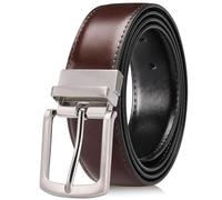 JUJNTNT Ceinture en cuir véritable pour homme avec boucle ardillon rotative, ceinture décontractée double face pour jeans pour costumes, café, 110 cm