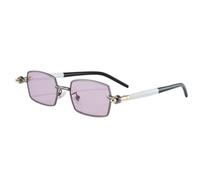 JUJNTNT Kleine rechteckige Sonnenbrille für Damen und Herren, luxuriöse Retro-Nieten, zweifarbig, UV400 (Gun Purple)
