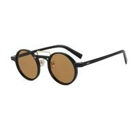 JUJNTNT Kleine runde Sonnenbrille für Damen und Herren, Farbverlauf, UV400, Retro, Nieten, Punk (Schwarzer Tee)