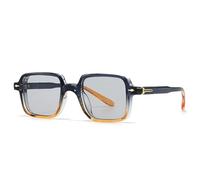 JUJNTNT Lunettes de soleil carrées pour hommes, verres UV400, style rétro, rivets décoratifs, olive (bleu gris clair)