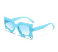 JUJNTNT Lunettes de soleil œil de chat irrégulières pour femmes, luxueuses et élégantes, pour soirées en plein air, UV400 (C4Blue)