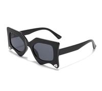 JUJNTNT Lunettes de soleil œil de chat irrégulières pour femmes, luxueuses et élégantes, pour soirées en plein air, UV400 (C1BlackGray)