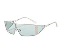 JUJNTNT Lunettes de soleil rectangulaires style punk pour femmes, monture métallique rétro de luxe, UV400 (argenté et bleu)