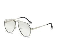 JUJNTNT Lunettes de soleil rétro classiques à double pont en métal pour femmes et hommes, verres dégradés effet miroir UV400 (argenté et gris clair)