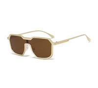 JUJNTNT Lunettes de soleil rétro une pièce pour femmes et hommes, monture métallique, style punk, dégradé (thé doré)