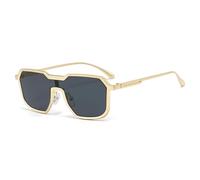 JUJNTNT Lunettes de soleil rétro une pièce pour femmes et hommes, monture métallique, style punk, dégradé (gris doré)