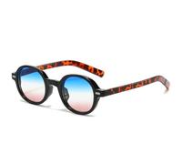 JUJNTNT Lunettes de soleil rondes pour femmes, verres transparents dégradés, verres UV400, style rétro punk, rivets (noir, bleu, rose)